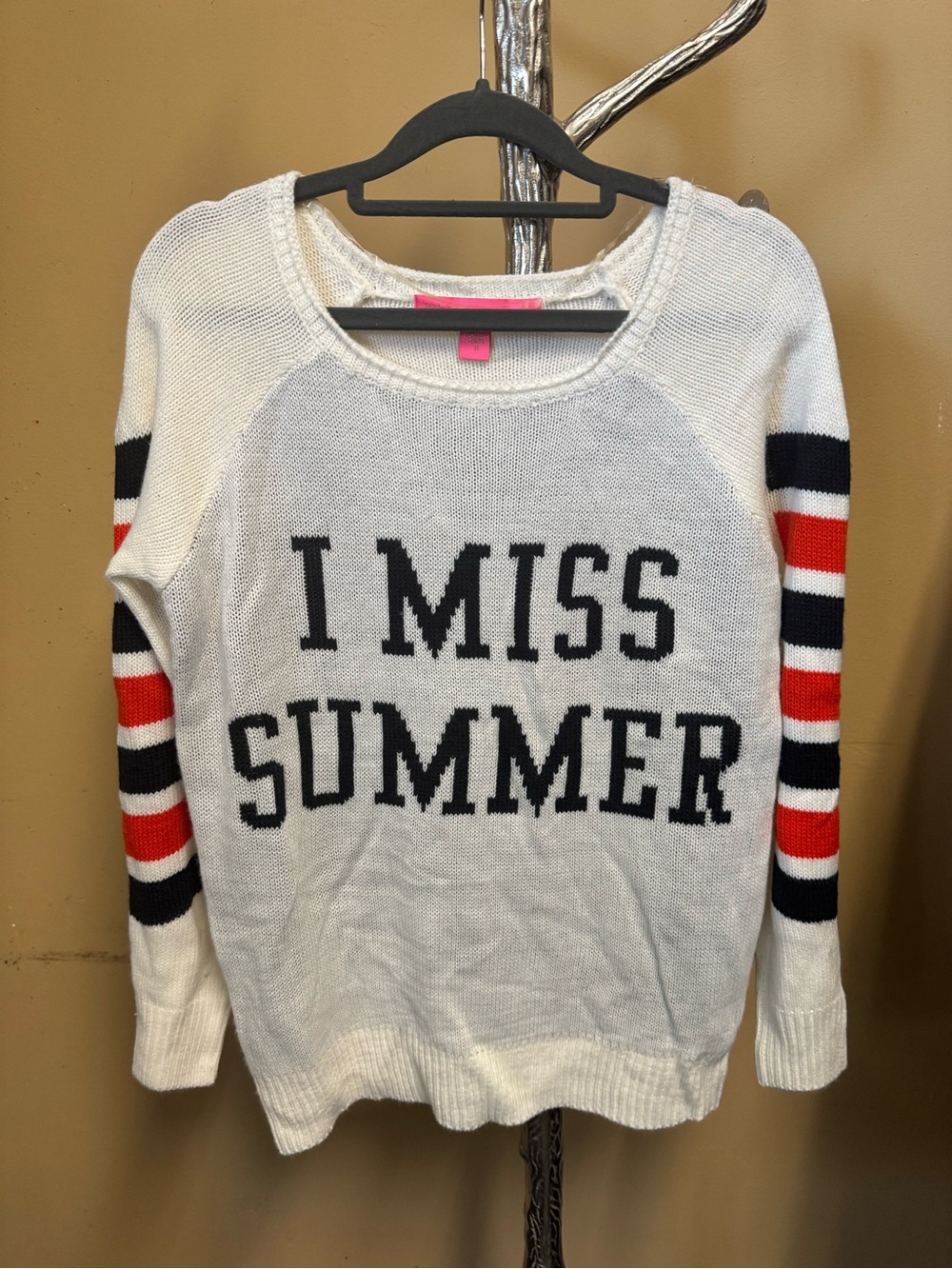 Rebellious One "I MISS SUMMER" Crew Sweater - White, Navy & Red